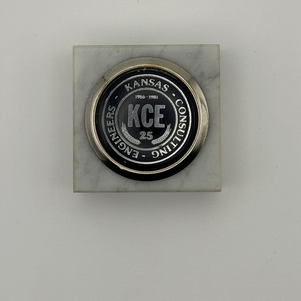 Kansas Consulting Engineers Paperweight Unisex White Marble‎ Italy Vintage